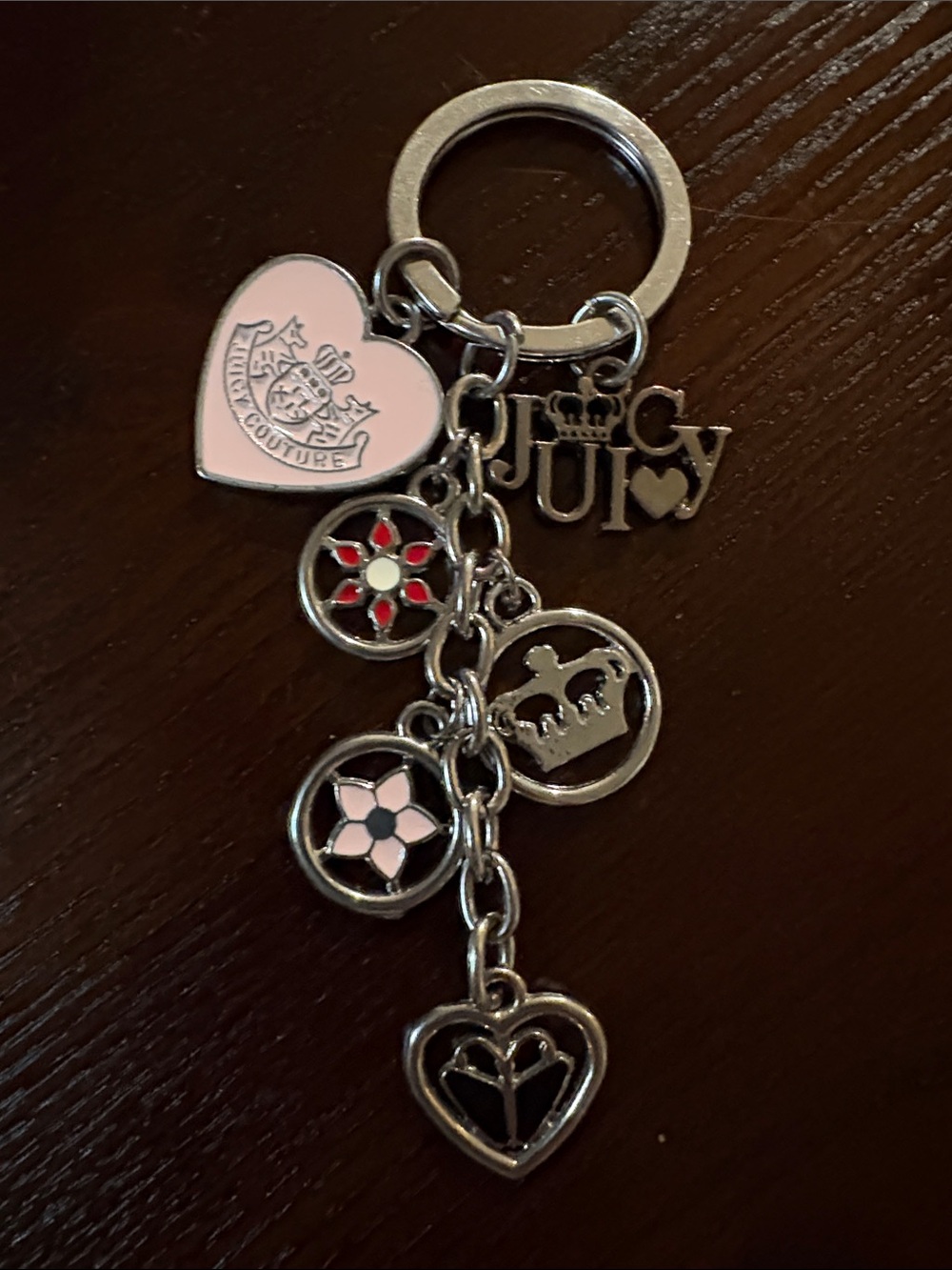 Juicy Couture Silver & Pink Enamel Charm Keyring